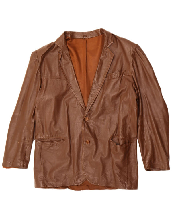 Jaqueta blazer masculina vintage de couro com 2 botões Reino Unido 40 grande marrom