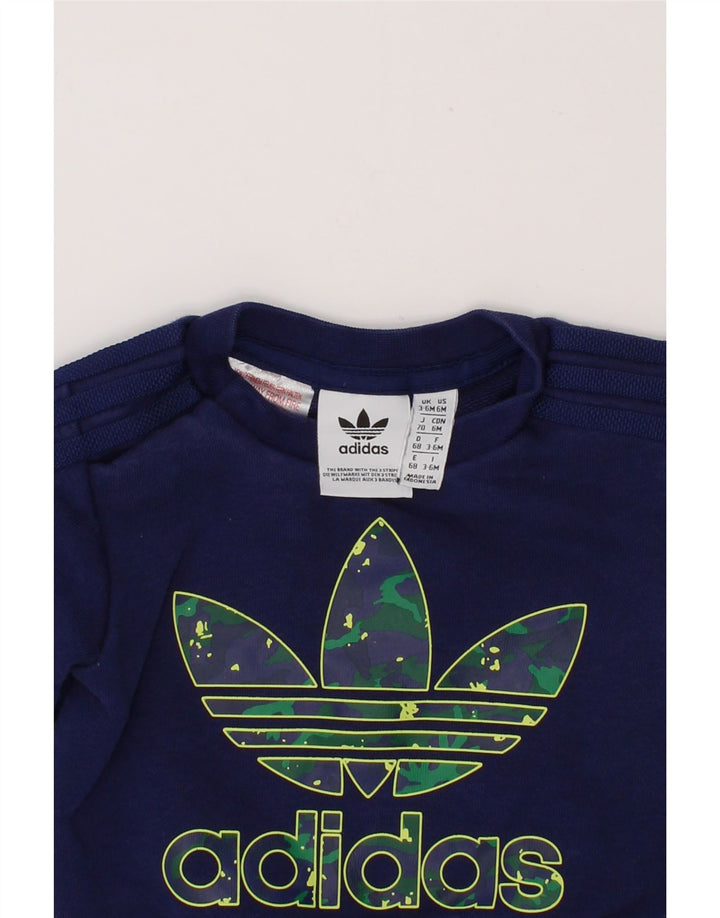 ADIDAS Baby Boys Graphic Sweatshirt Jumper 3-6 Months Navy Blue Cotton Vintage Adidas and Second-Hand Adidas from Messina Hembry 