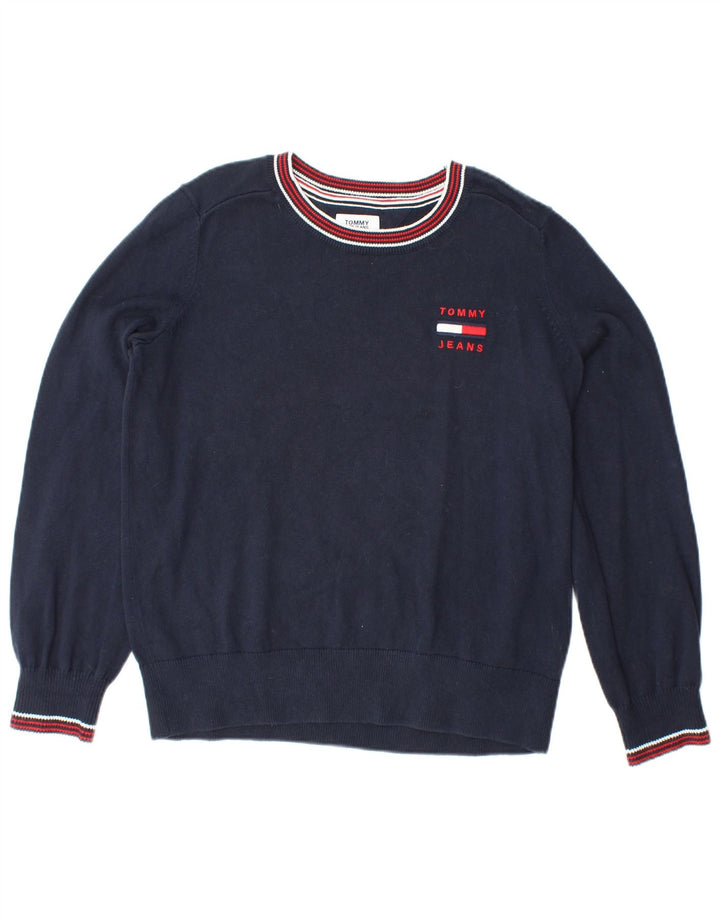 Suéter feminino TOMMY HILFIGER com gola redonda Reino Unido 10 pequeno azul marinho