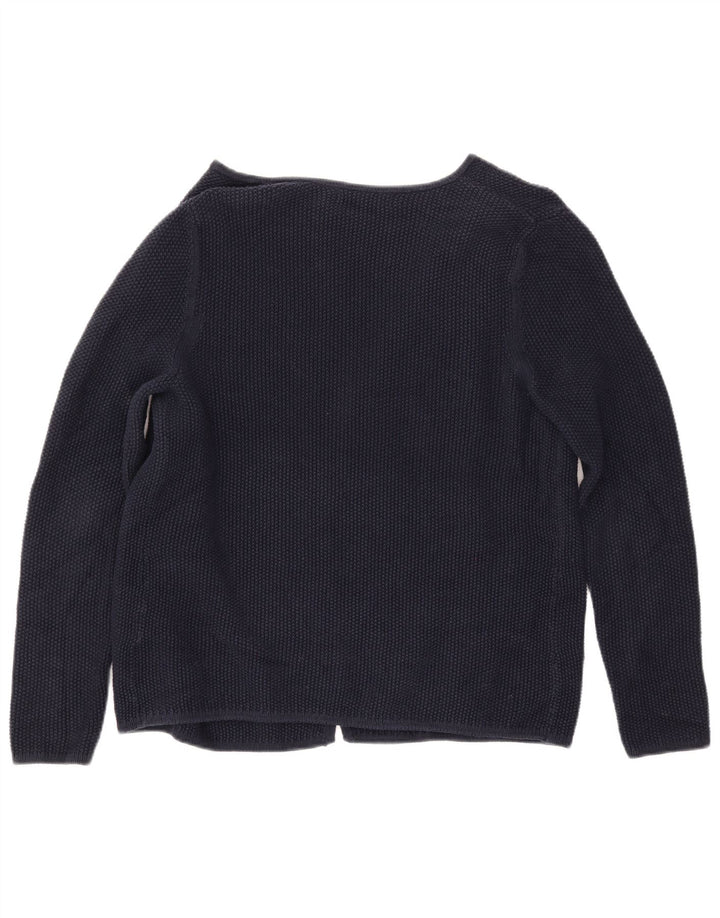 CREW CLOTHING Suéter cardigã feminino aberto Reino Unido 14 algodão azul marinho médio