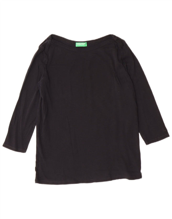 Top feminino BENETTON manga 3/4 Reino Unido 14 grande algodão preto