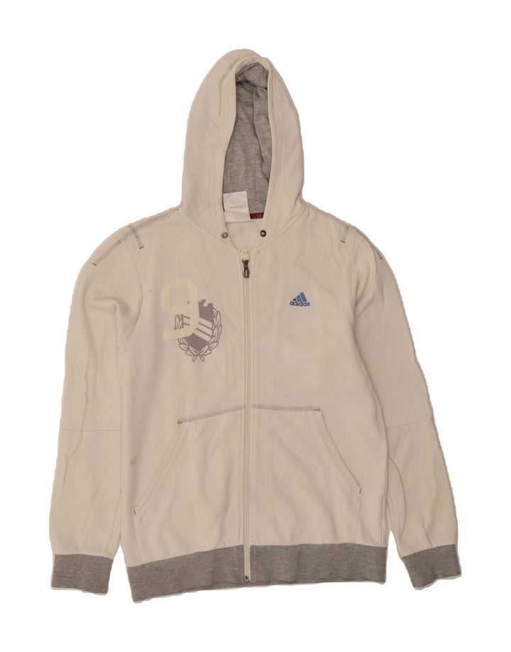 ADIDAS Girls Graphic Zip Hoodie Sweater 13-14 Years White Cotton Vintage Adidas and Second-Hand Adidas from Messina Hembry 