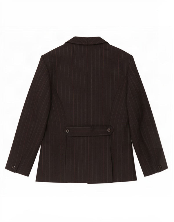 Jaqueta blazer feminina vintage com peito duplo Reino Unido 14 riscas pretas médias
