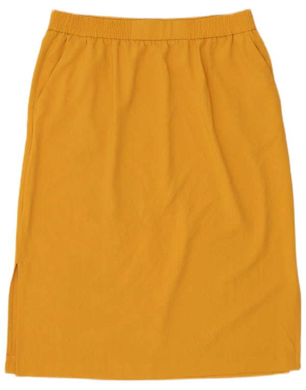 Saia reta feminina Marks & Spencer UK 16 grande W34 poliéster amarelo