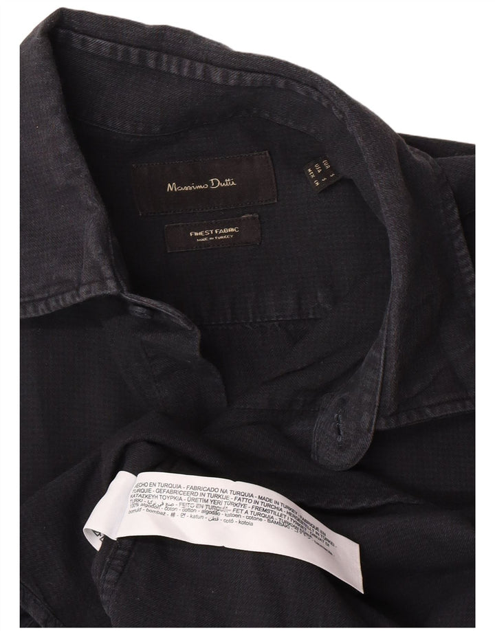 Camisa masculina Massimo Dutti pequena algodão azul marinho