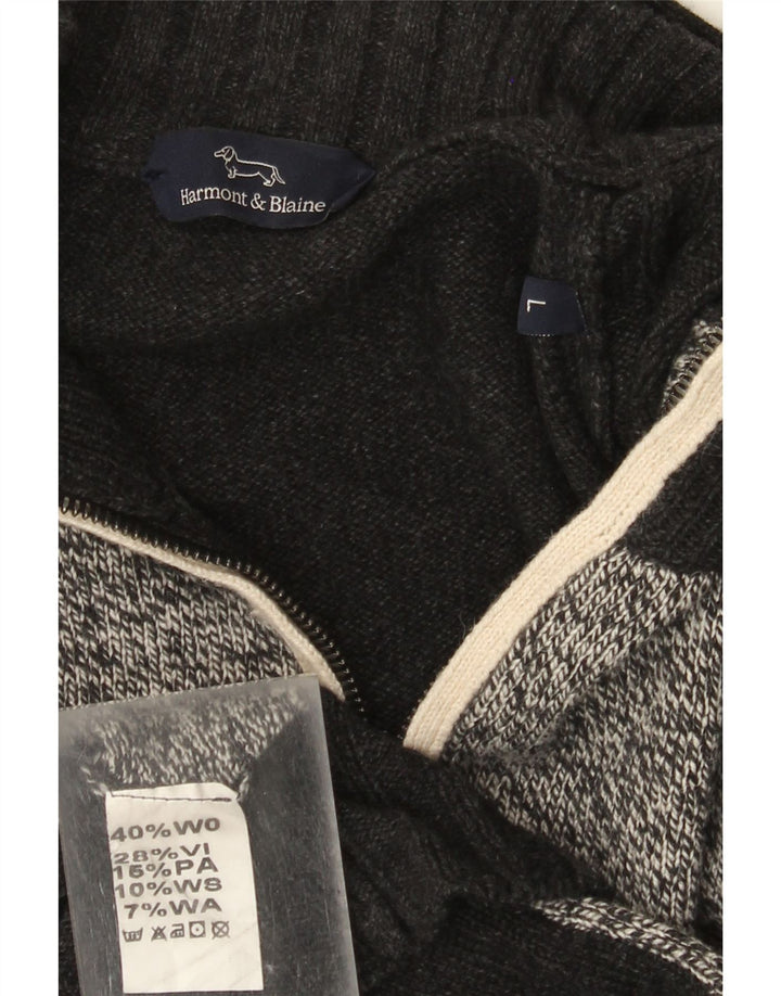 Suéter masculino Harmont & Blaine com zíper completo em lã colorblock cinza grande