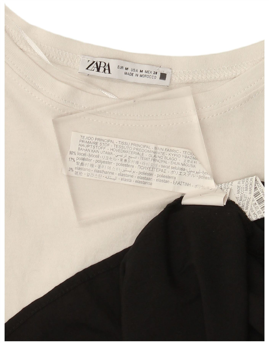 Zara Top feminino oversized manga comprida Reino Unido 14 bloco colorido branco médio