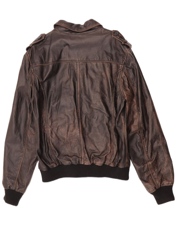ENJOY Jaqueta masculina de couro militar UK 42 XL couro marrom