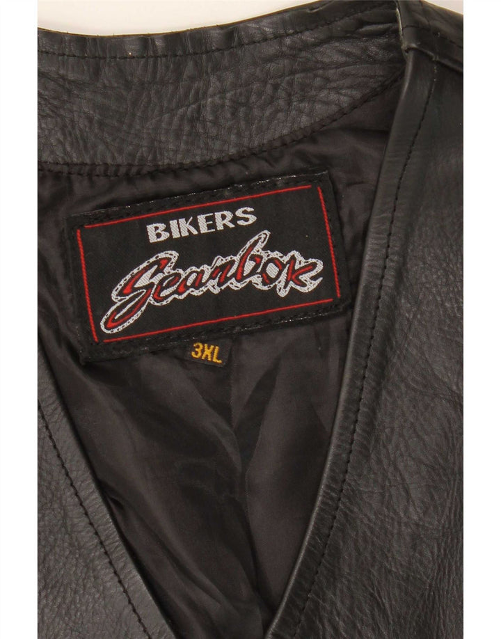 Colete de couro de motociclista masculino vintage 3XL preto