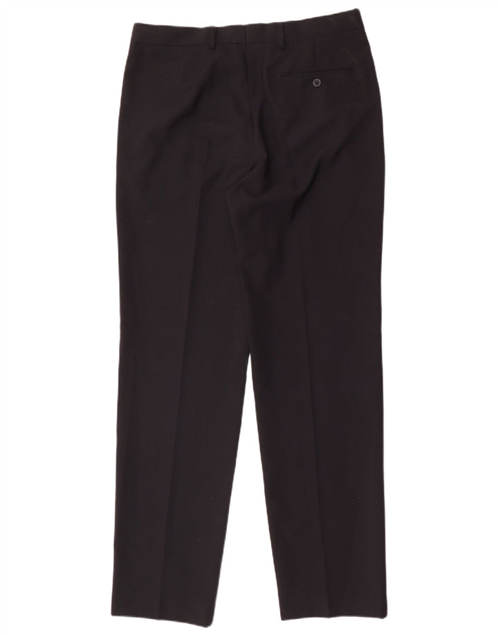 Calça masculina de ajuste regular Marks & Spencer W34 L33 azul marinho poliéster