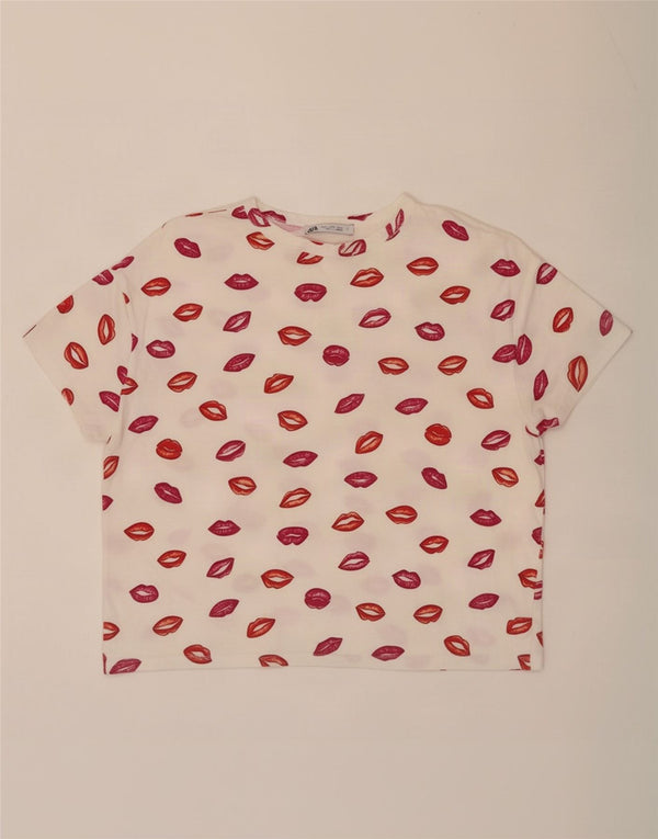 Zara Womens Crop Graphic T-Shirt Top UK 10 Pequeno Branco