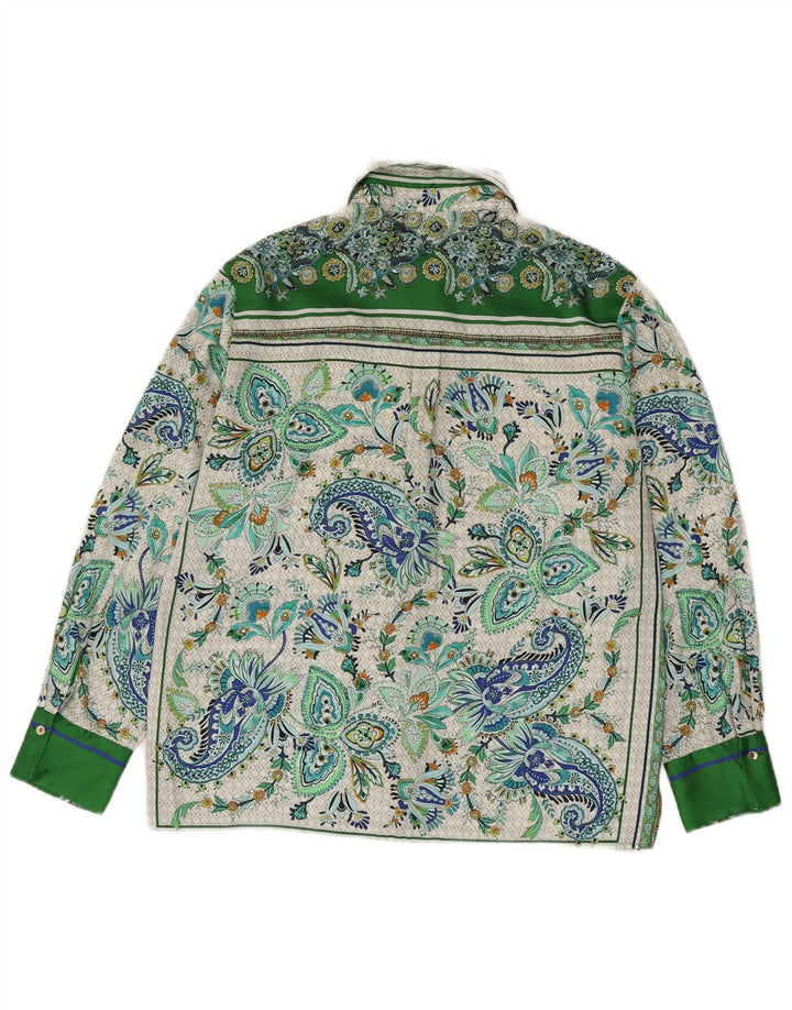 Blusa feminina ZARA Reino Unido 14 poliéster paisley verde médio