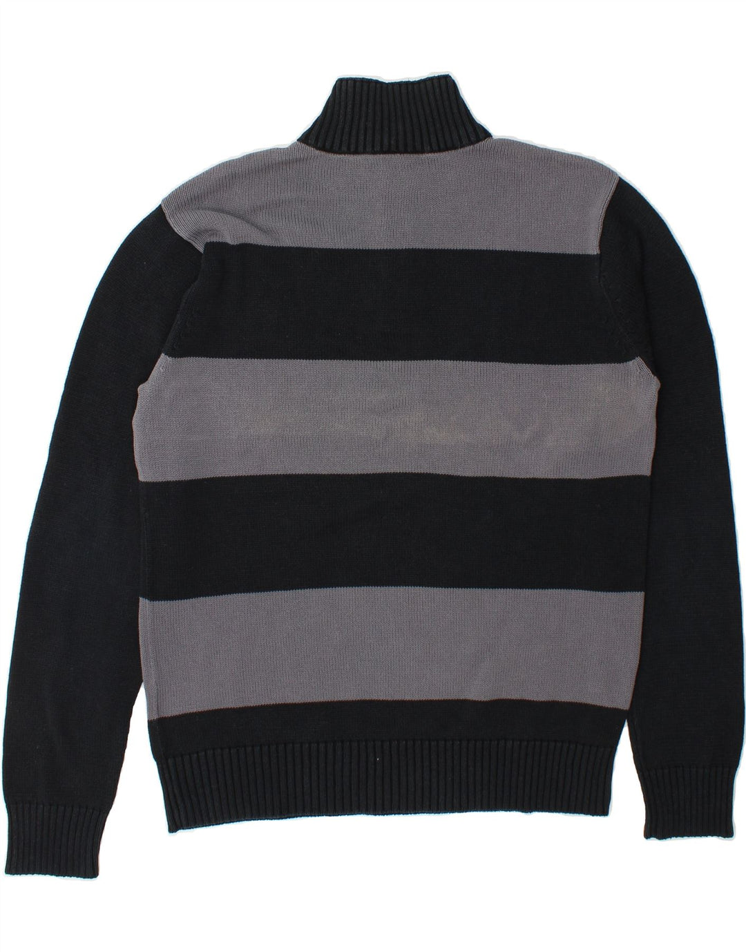 KANGOL Mens Button Neck Jumper Sweater Large Black Striped Cotton Vintage Kangol and Second-Hand Kangol from Messina Hembry 