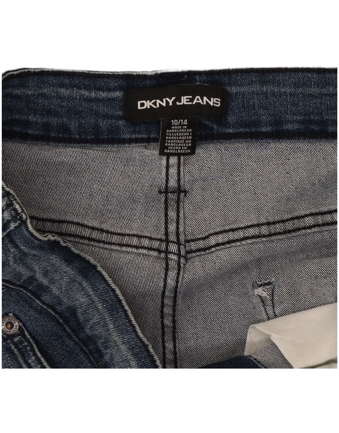 Shorts jeans feminino Dkny US 10 grande W30 algodão azul
