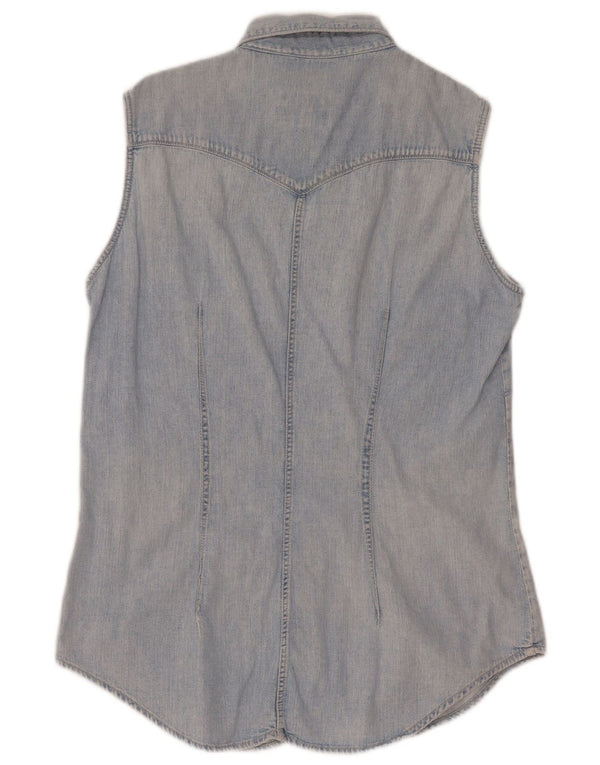 Camisa jeans feminina sem mangas Rifle Reino Unido 14 grande azul