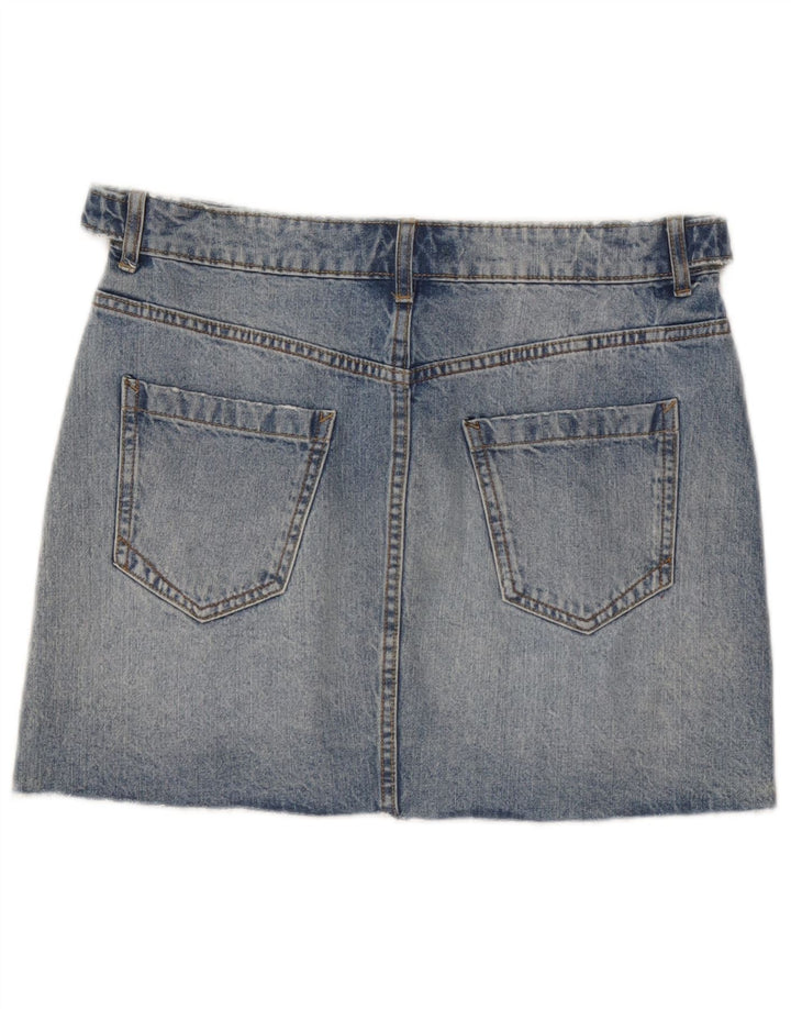 Zara feminino Z1975 mini saia jeans médio W32 algodão azul