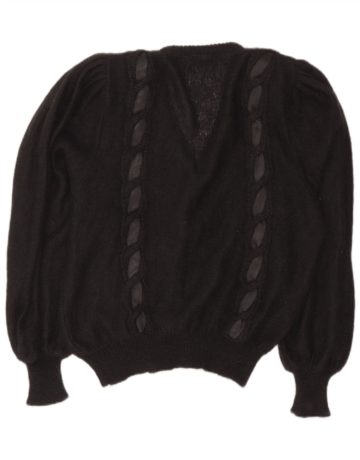Suéter cardigã feminino vintage UE 40 mohair preto médio