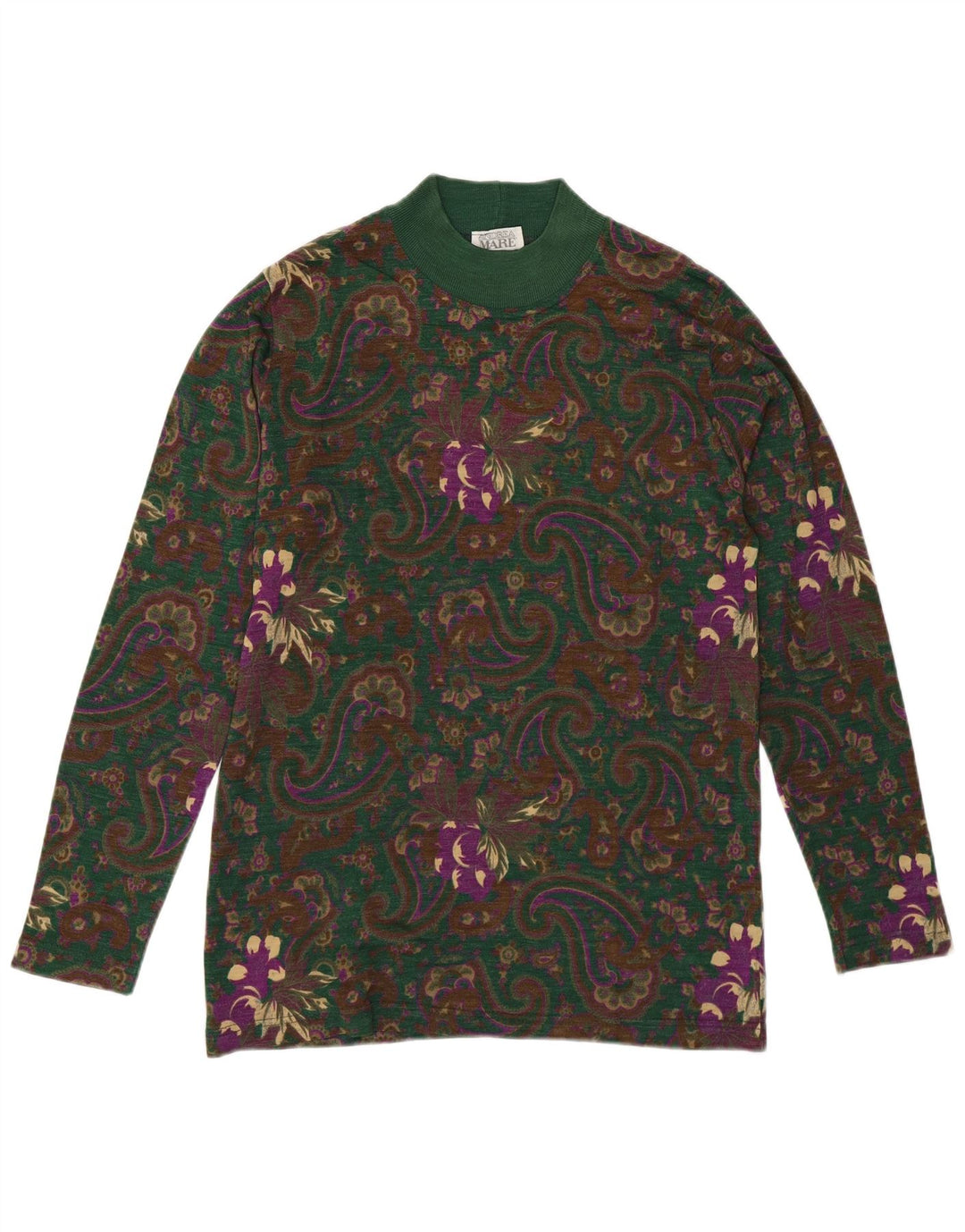 Suéter feminino Andrea Mare com gola tartaruga Reino Unido 14 Paisley verde médio