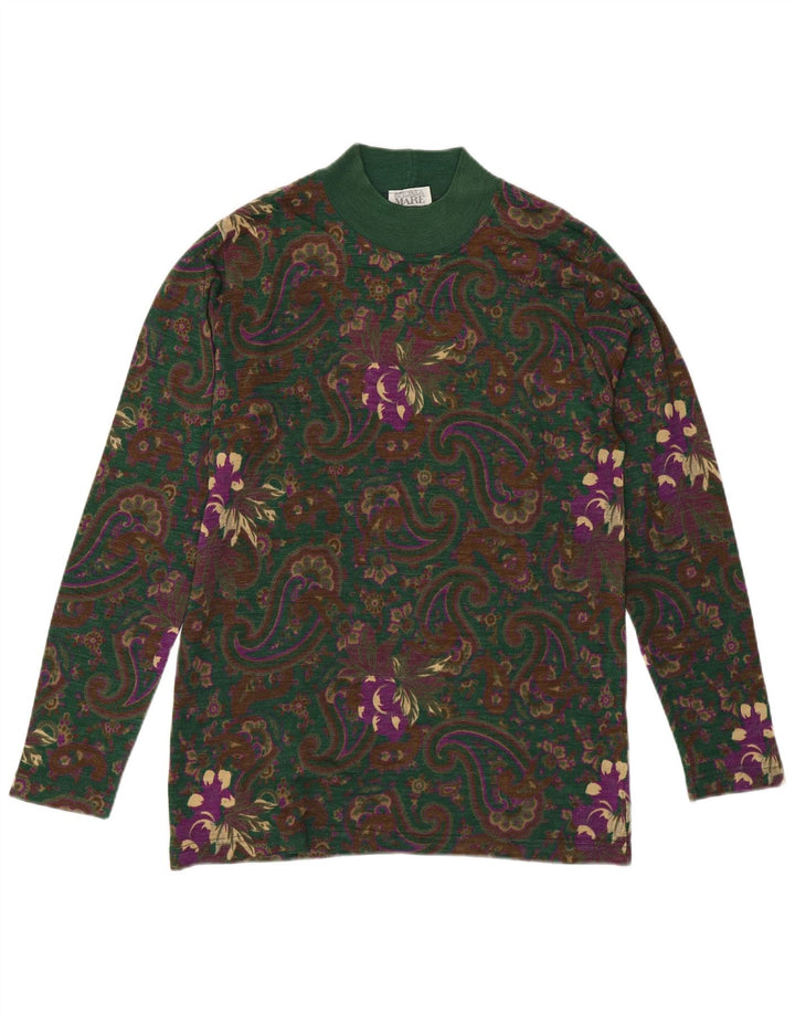 Suéter feminino Andrea Mare com gola tartaruga Reino Unido 14 Paisley verde médio