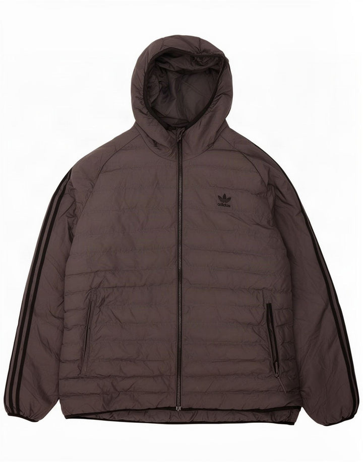 Jaqueta acolchoada com capuz masculina Adidas UK 42 XL cinza poliéster