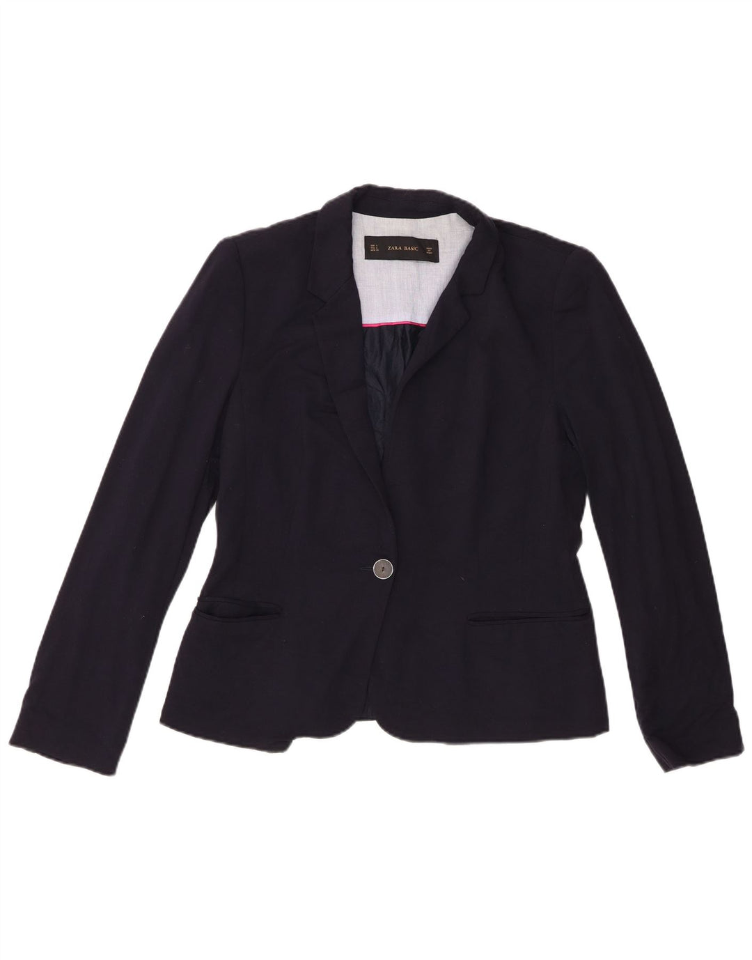 Jaqueta blazer feminina Zara com 1 botão Reino Unido 14 grande azul marinho viscose