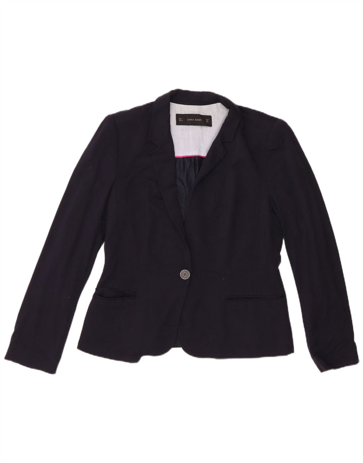 Jaqueta blazer feminina Zara com 1 botão Reino Unido 14 grande azul marinho viscose