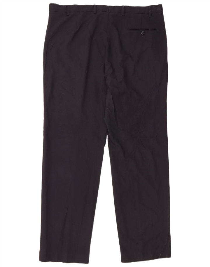 Calça masculina de ajuste regular Marks & Spencer W40 L33 azul marinho poliéster
