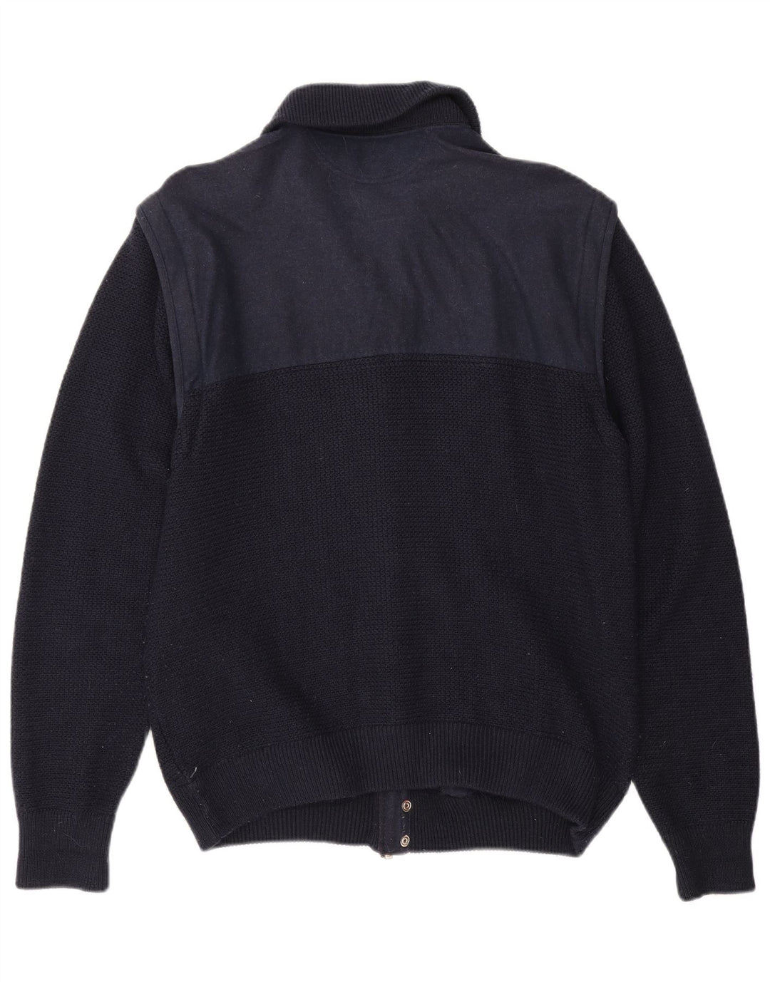 Loli Wolf Suéter masculino Yachting Cardigan médio azul marinho lã colorblock