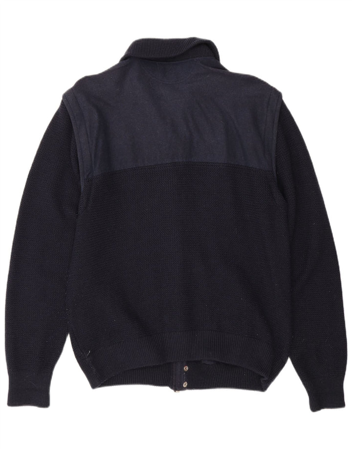 Loli Wolf Suéter masculino Yachting Cardigan médio azul marinho lã colorblock