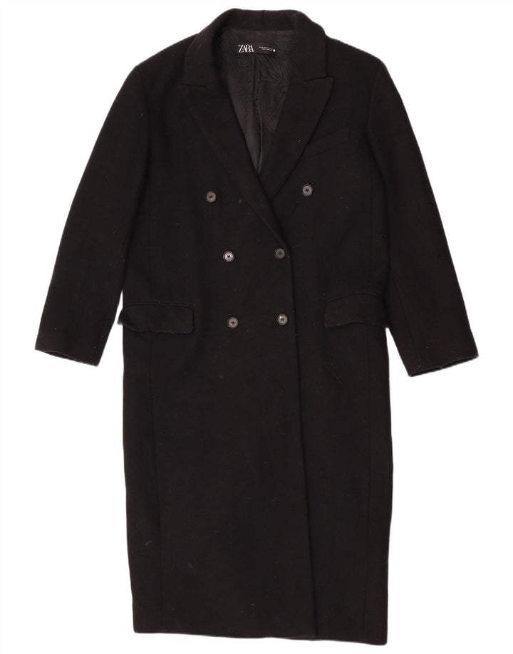 Casaco feminino Zara com peito duplo Reino Unido 14 lã preta média