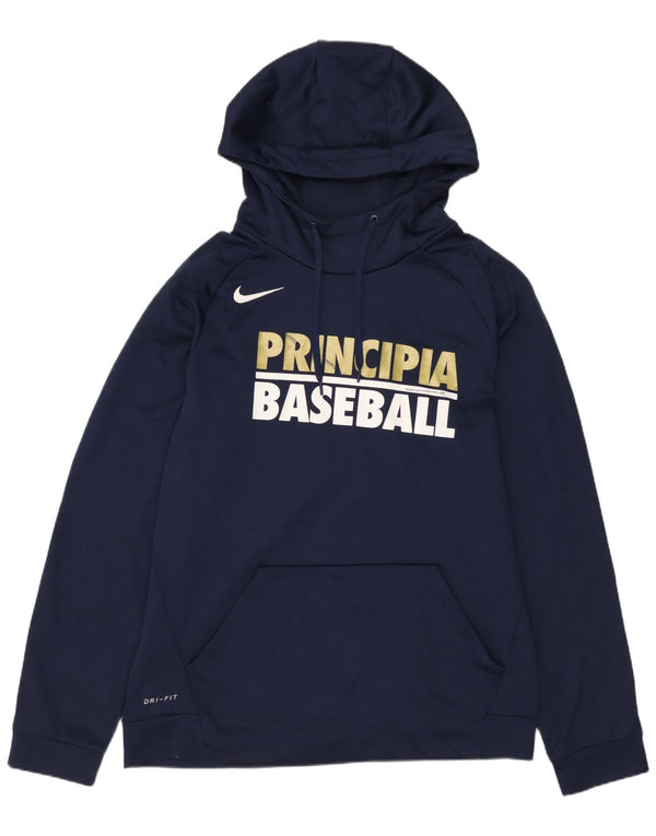 NIKE Mens Dri Fit Graphic Hoodie Jumper Médio Azul Marinho Poliéster