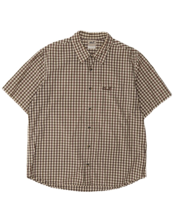 Camisa masculina de manga curta Regular Fit Jack Wolfskin Reino Unido 44/46 XL marrom xadrez