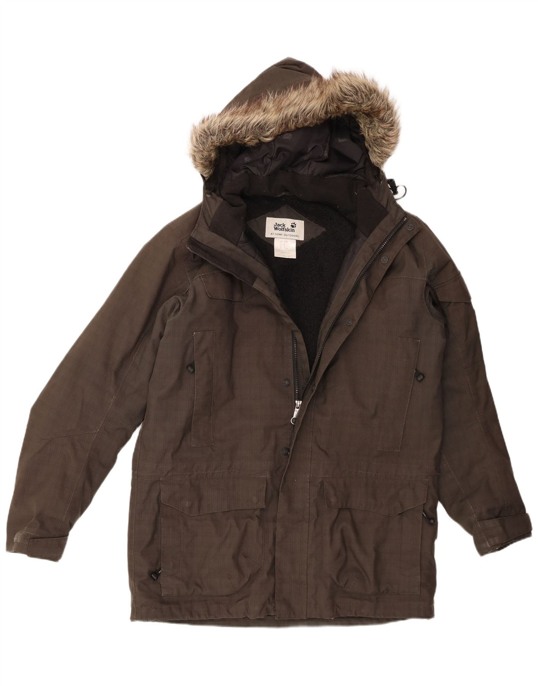 Jaqueta masculina Jack Wolfskin Sherpa Parka com capuz Reino Unido 34 poliéster cinza pequeno