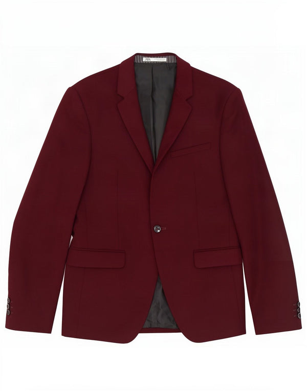 Zara Jaqueta Blazer Masculina com 1 Botão EU 48 Médio Borgonha Poliéster