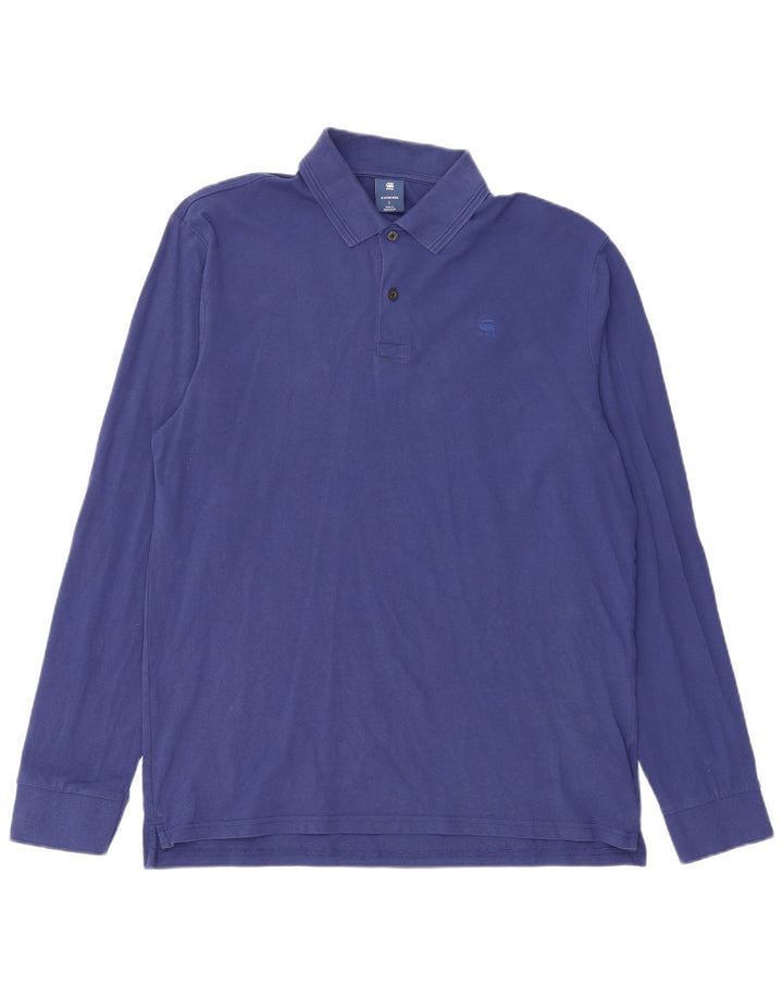 Camisa polo masculina de manga comprida G-STAR grande algodão azul