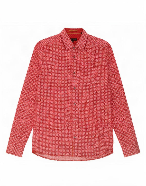 Camisa masculina Ted Baker tamanho 3 algodão geométrico vermelho médio