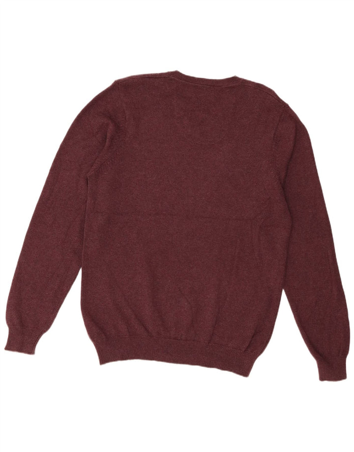Suéter masculino Marks & Spencer com ajuste regular e decote em V médio Borgonha