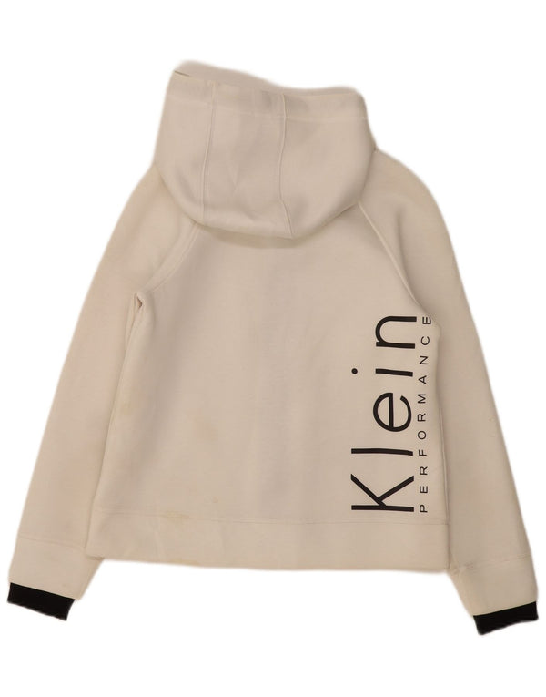 Suéter feminino CALVIN KLEIN com capuz e zíper gráfico UK 14 médio branco
