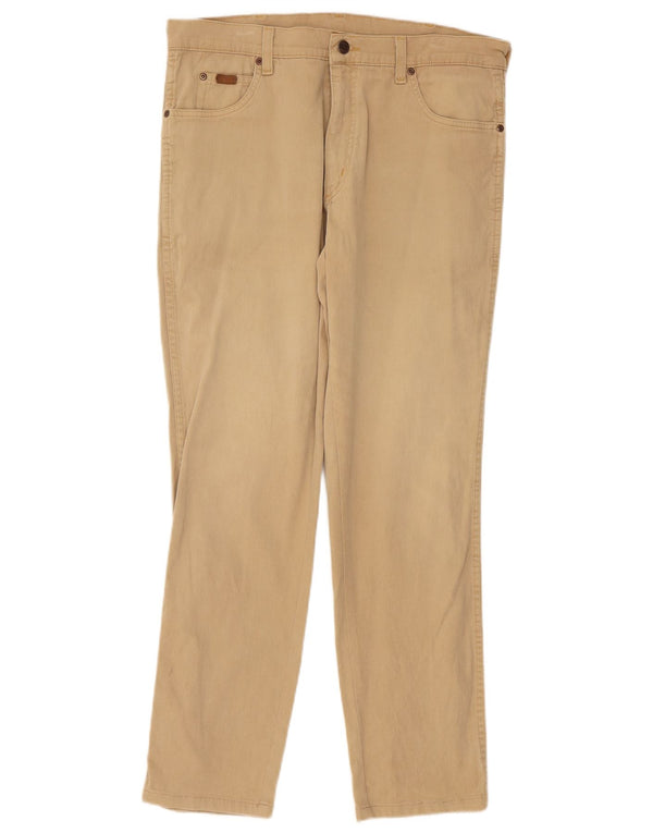 Wrangler Mens Texas Stretch Calça Casual Reta W36 L30 Algodão Bege