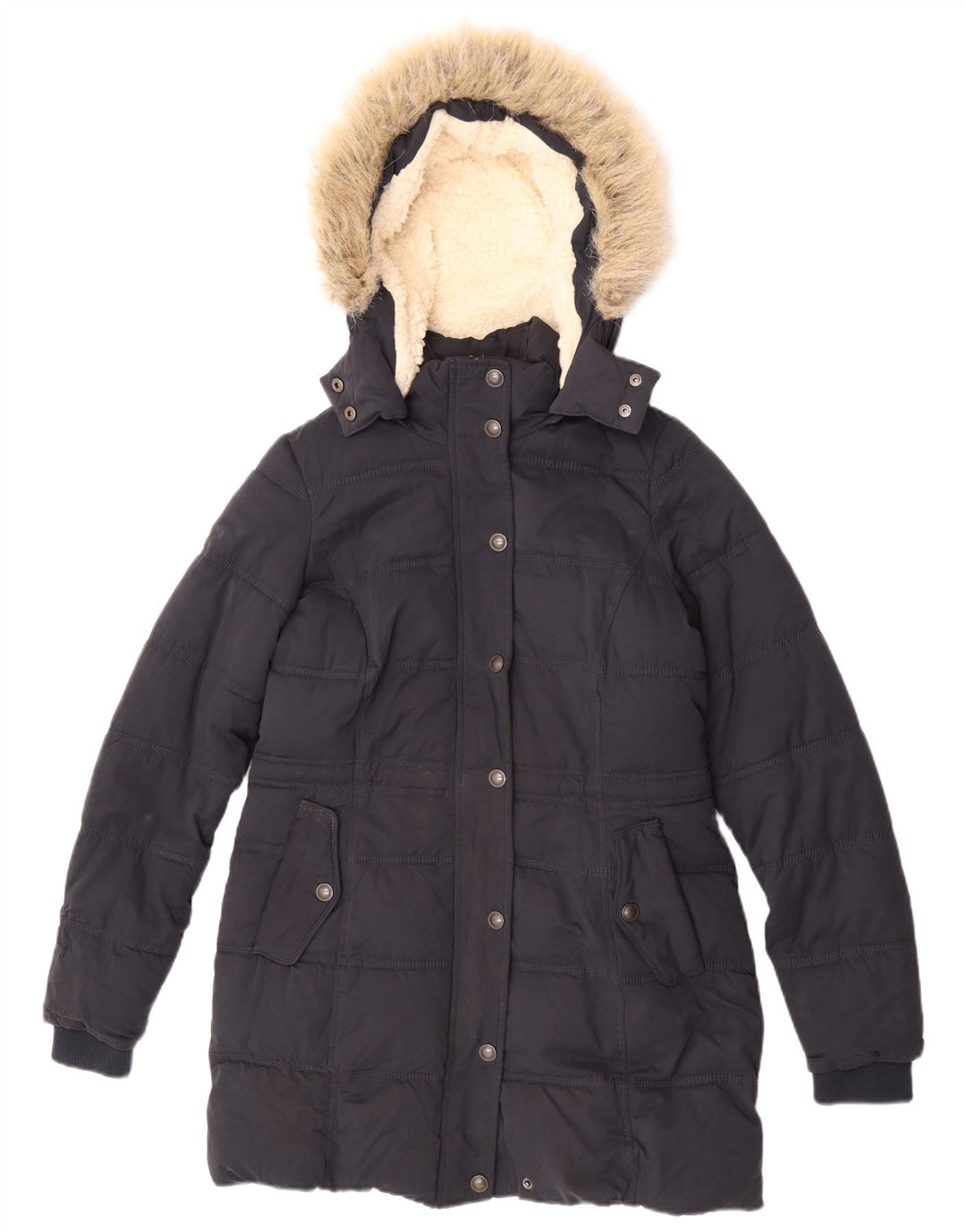 Casaco acolchoado Sherpa com capuz feminino Fat Face poliéster azul marinho pequeno Reino Unido 8