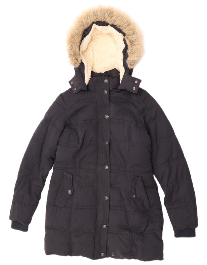 Casaco acolchoado Sherpa com capuz feminino Fat Face poliéster azul marinho pequeno Reino Unido 8