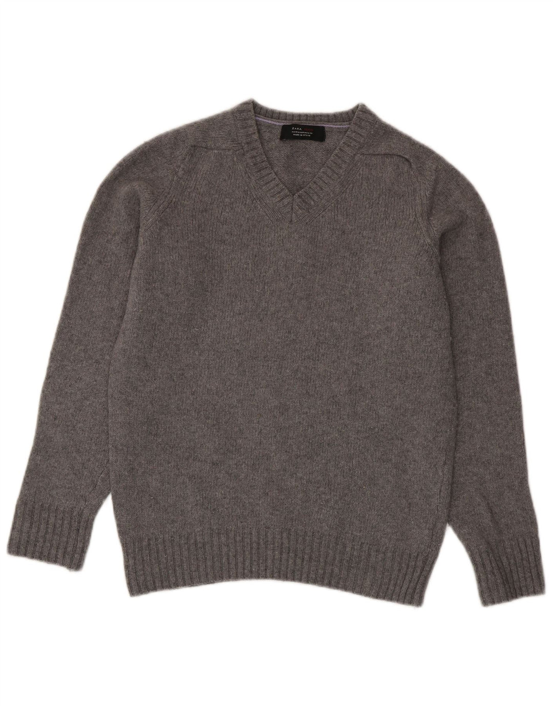 Suéter masculino Zara com decote em V de lã cinza médio