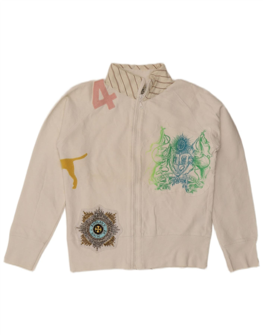 Jaqueta feminina vintage com estampa gráfica UK 16 grande algodão branco