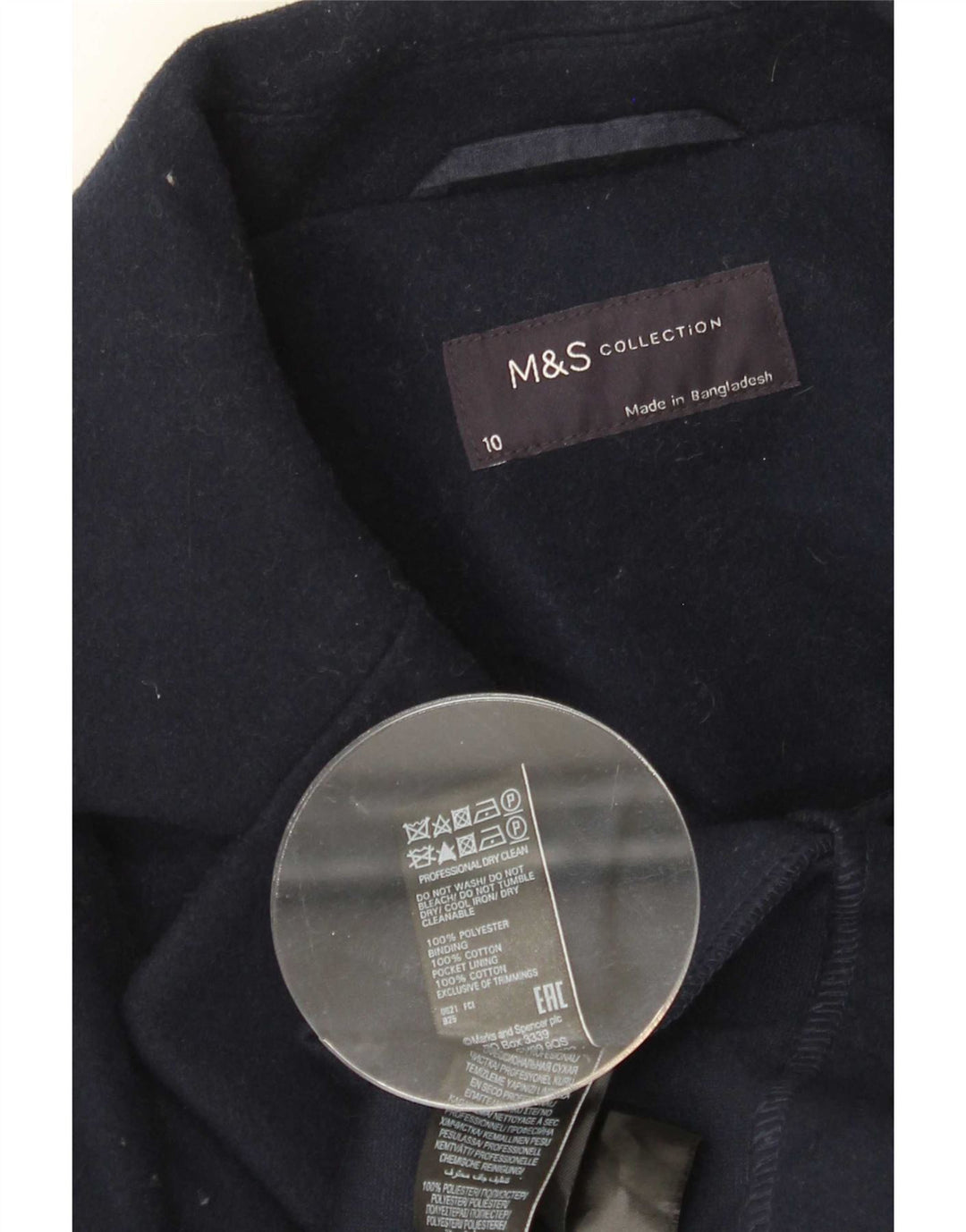 Sobretudo feminino Marks & Spencer grande tamanho UK 10 pequeno poliéster azul marinho