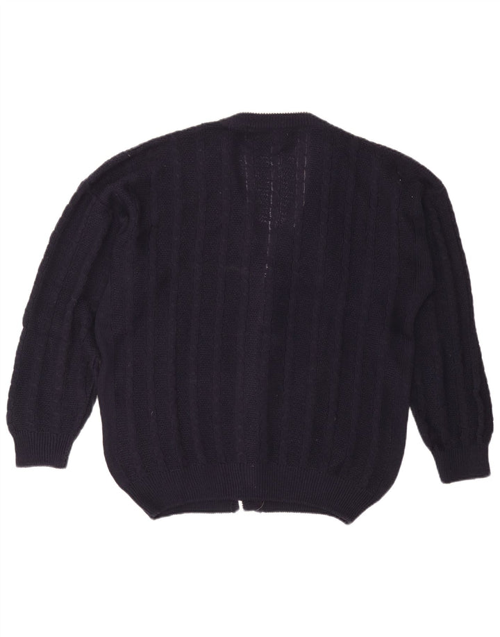 Suéter cardigã masculino vintage grande algodão azul marinho