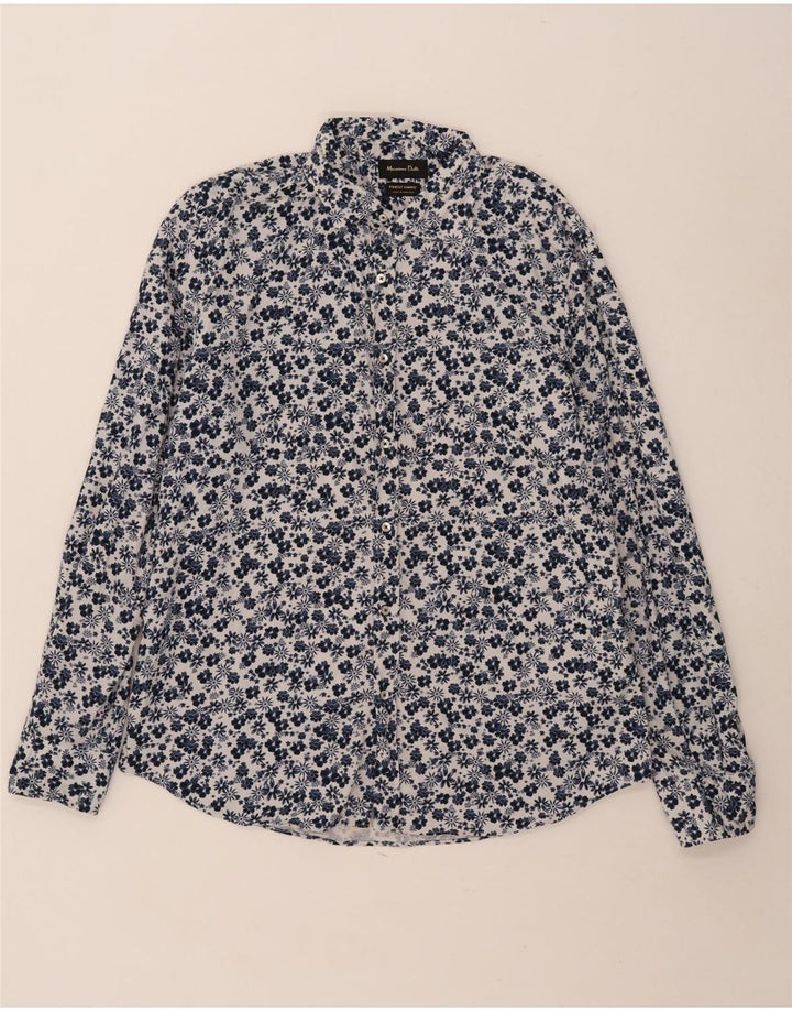 Camisa masculina Massimo Dutti XL azul floral algodão