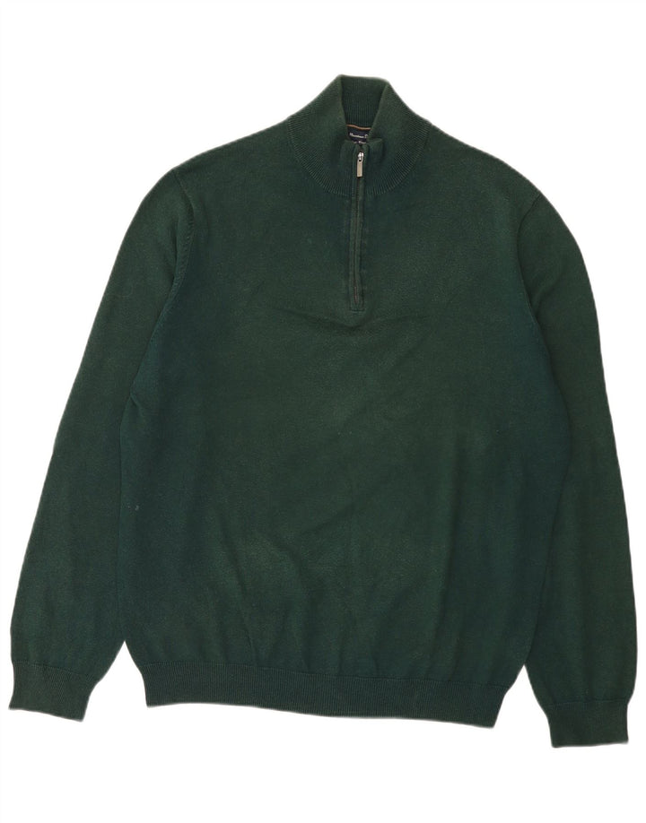 Suéter masculino Massimo Dutti com zíper e gola alta de algodão verde