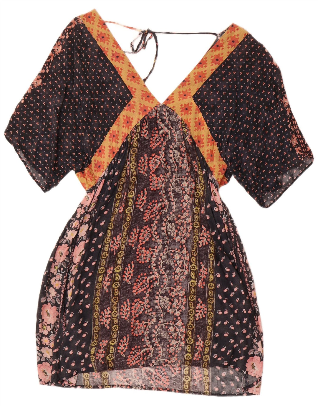 Vestido kaftan feminino Zara Reino Unido 12 médio preto floral