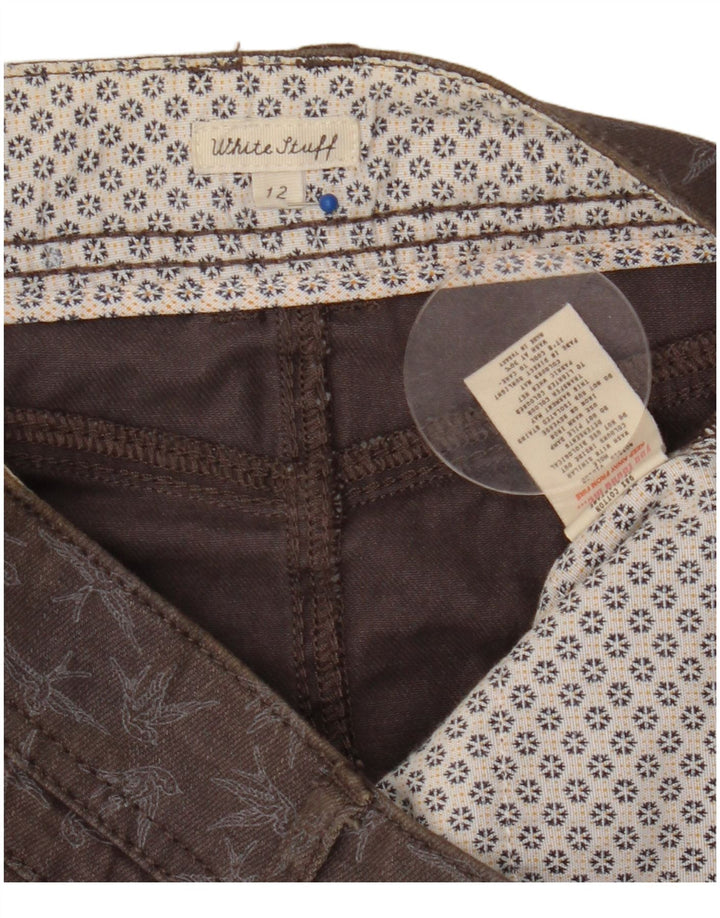 Saia jeans feminina com padrão abstrato White Stuff Reino Unido 12 médio W32 cinza