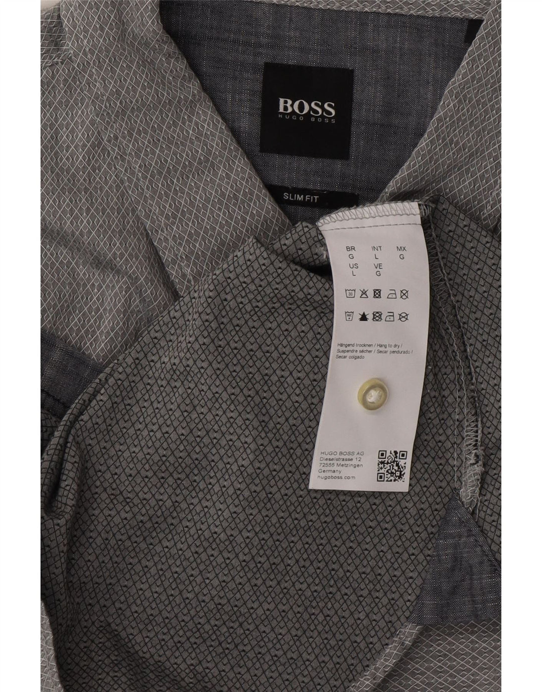 Camisa masculina slim fit HUGO BOSS grande algodão geométrico cinza